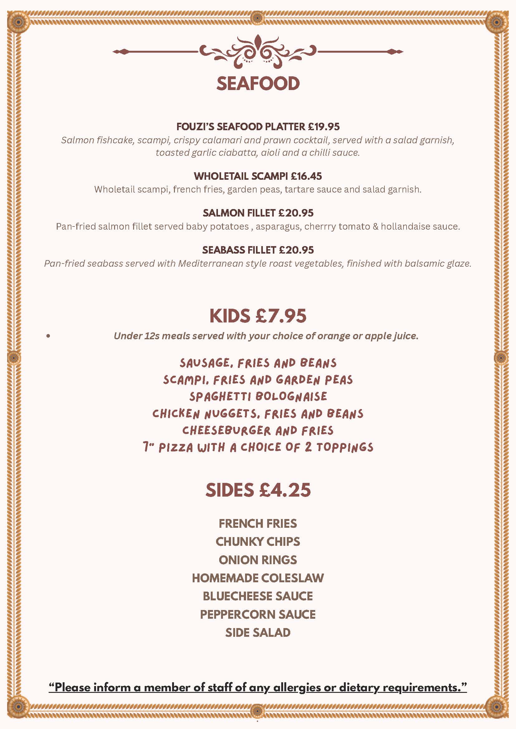 SEAFOOD & KIDS MENU