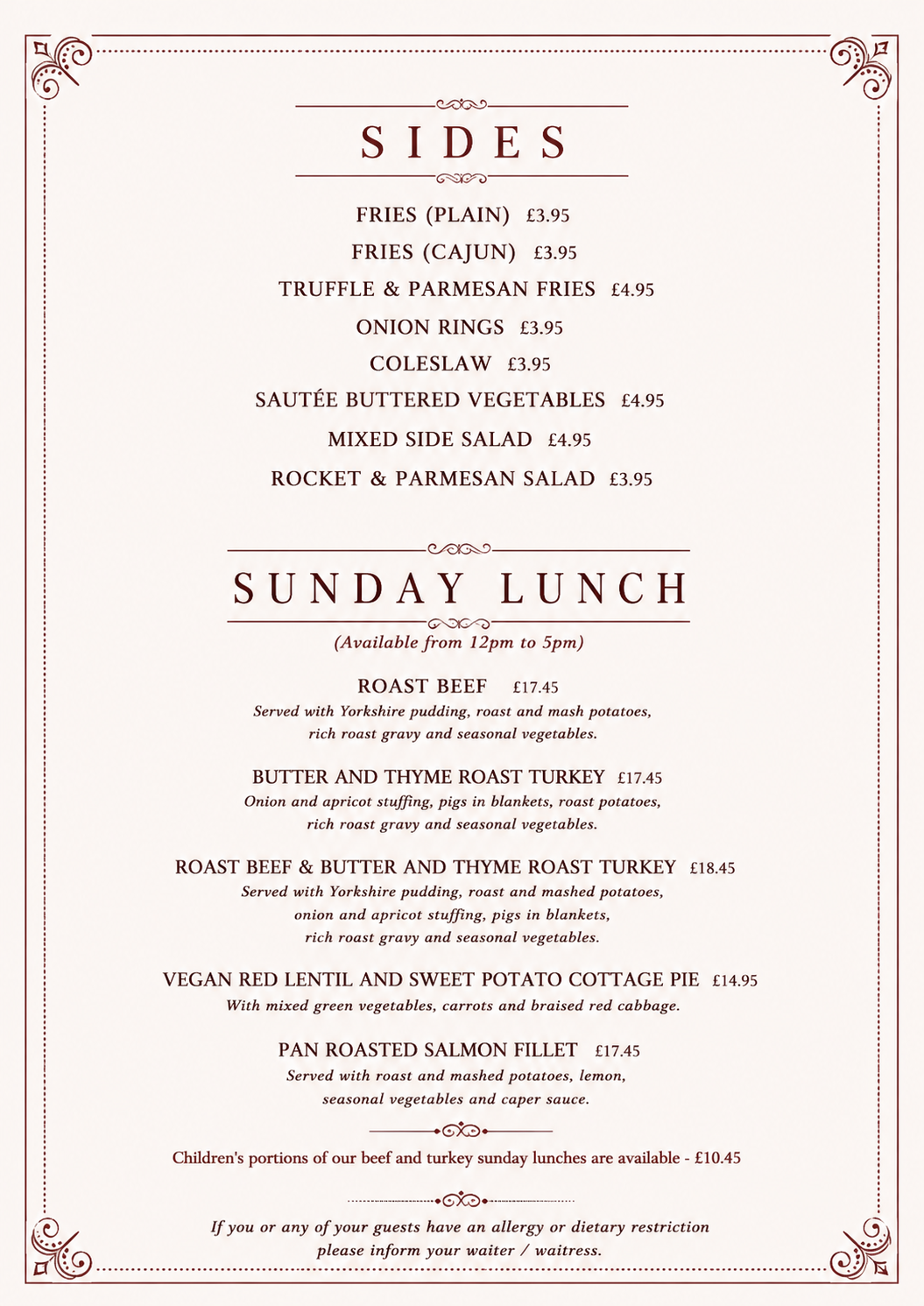 SIDES & SUNDAY LUNCH