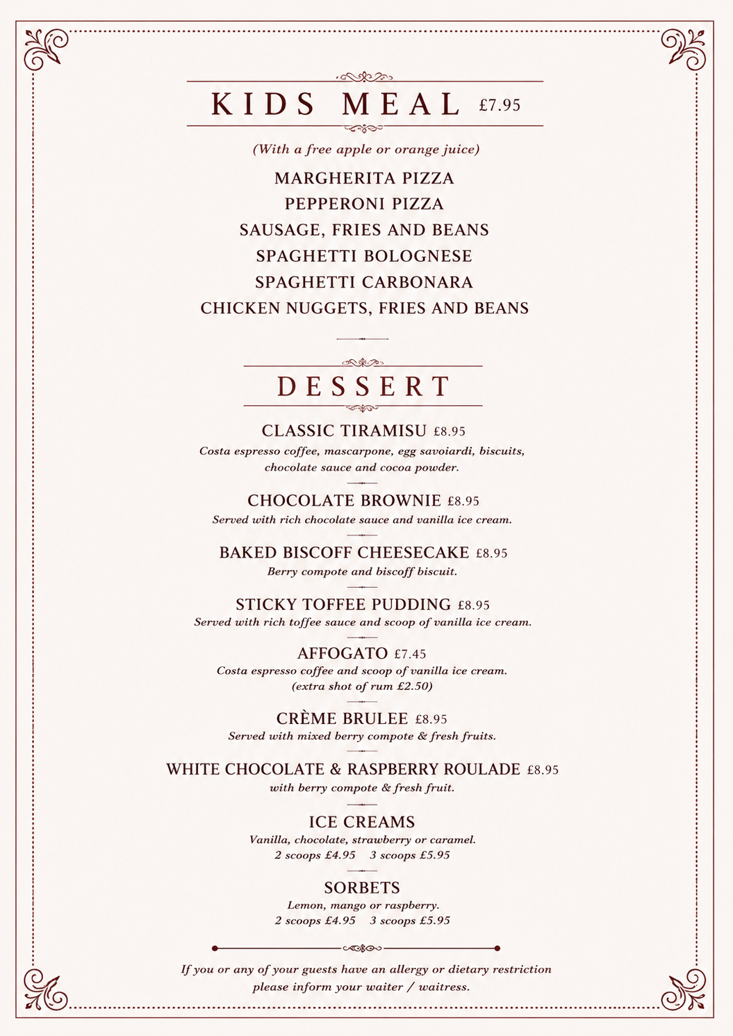 KIDS MEAL & DESSERT